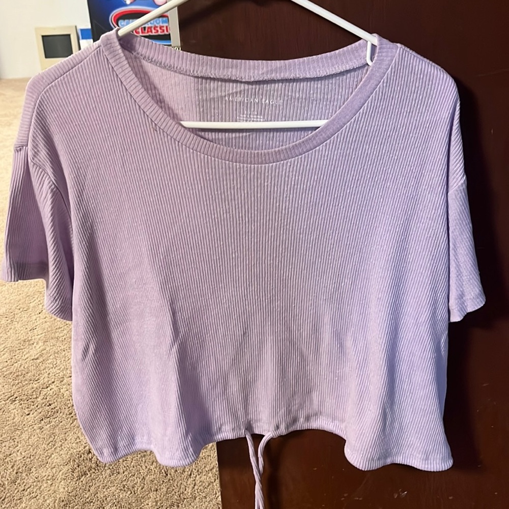 Lilac Ribbed Loose Fit Cropped Short Sleeve